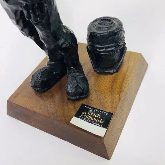 Vtg Carved Coal Underground Miner Black Diamonds 8.5" Man Statue Figurine Wood - Picture 2 of 8